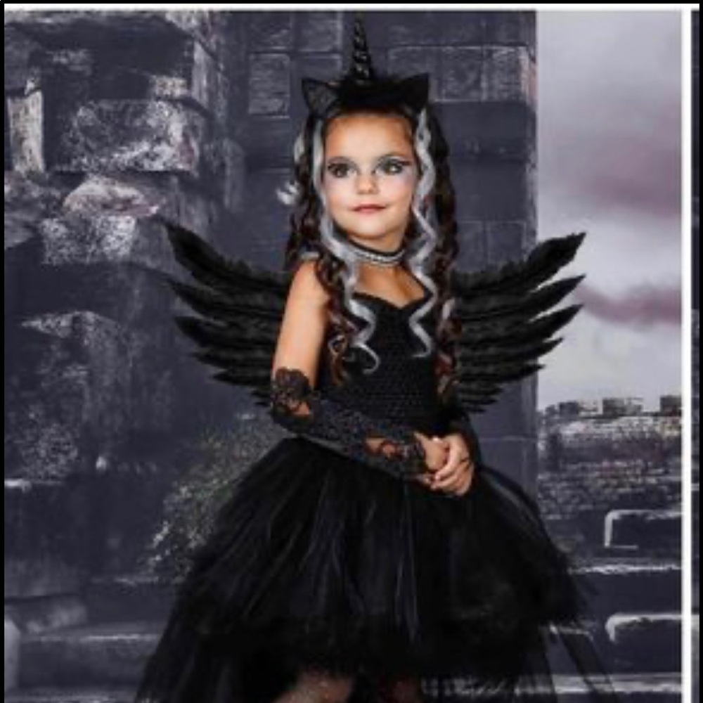 Black Gothic Unicorn Wings Kids Halloween Costume